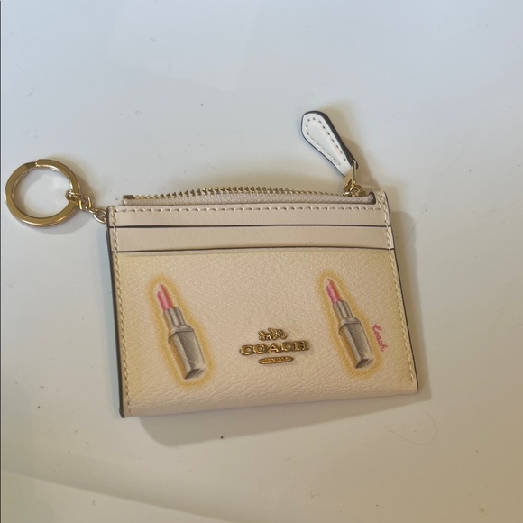 Coach Cream Card Holder with Lipstick Design Mini ID Holder